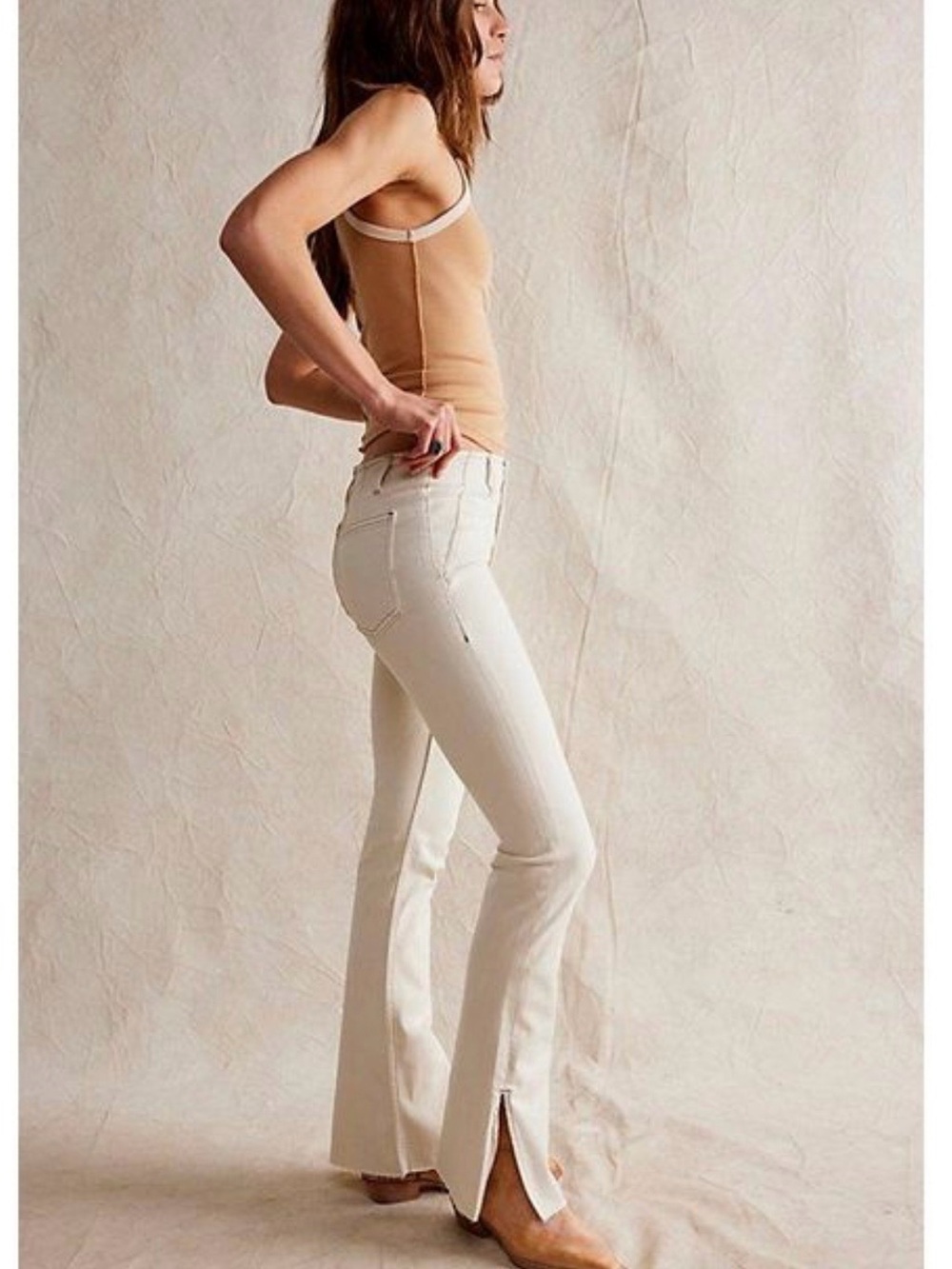 Free People We The Free Level Up Slit Slim Flare Jeans Ivory Cream 31